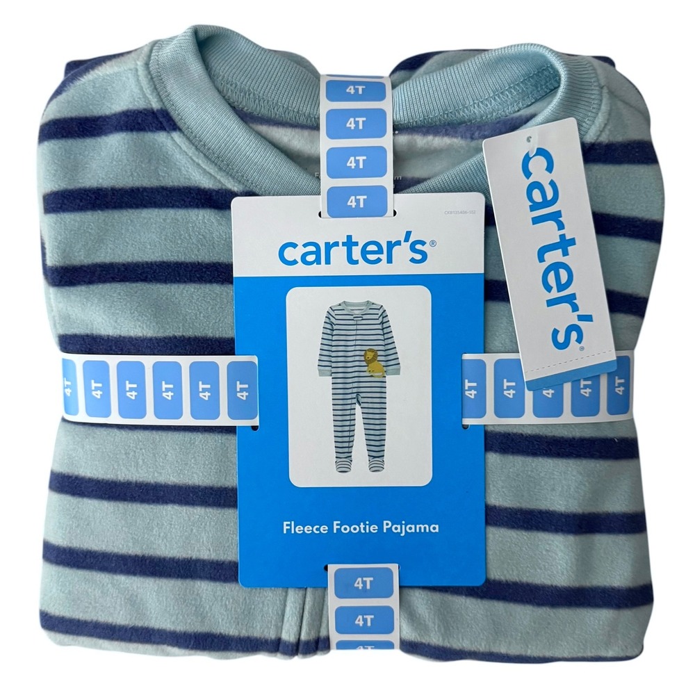 Carter's Fleece Footie Pajama Toddler 4T Blue NWT Lion Striped Sleepwear
